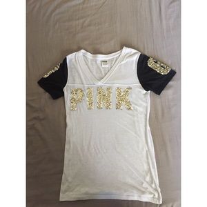 Victoria’s Secret PINK Sequin V Neck Baseball Tee